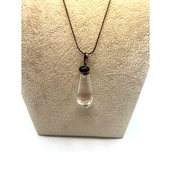 Obsidian Quartz Crystal Pendant Necklace On Black Chain. A82 - Picture 9 of 11
